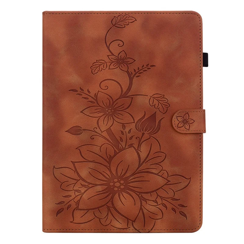 For Xiaomi Redmi Pad 2 Case Lily Flower Imprint Card Slots Leather Tablet Cover - Brown