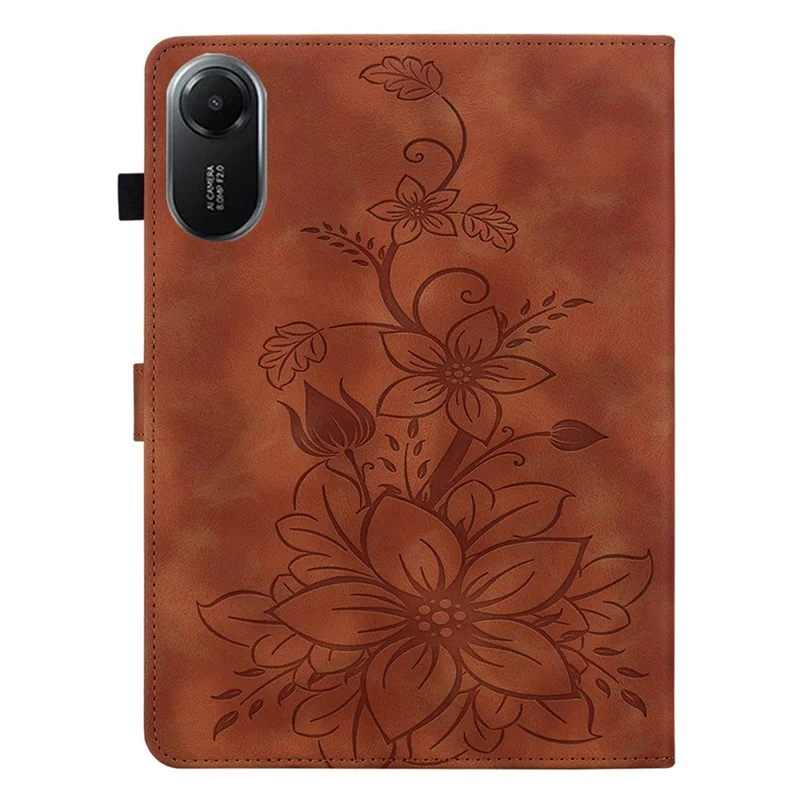 For Xiaomi Redmi Pad 2 Case Lily Flower Imprint Card Slots Leather Tablet Cover - Brown