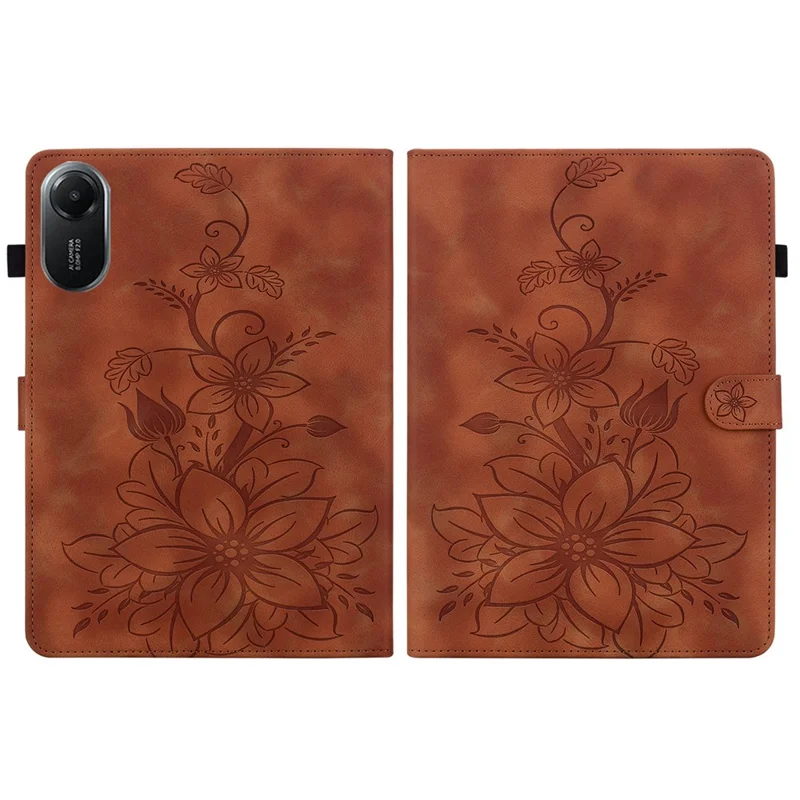 For Xiaomi Redmi Pad 2 Case Lily Flower Imprint Card Slots Leather Tablet Cover - Brown