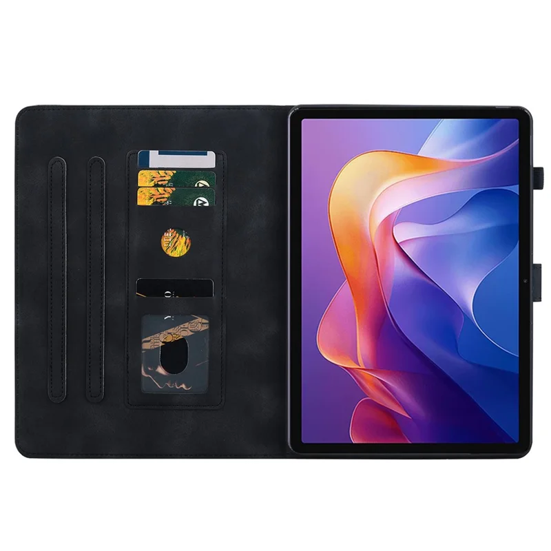 For Xiaomi Redmi Pad 2 11 Case Lily Flower Imprint Card Slots Leather Tablet Cover - Black