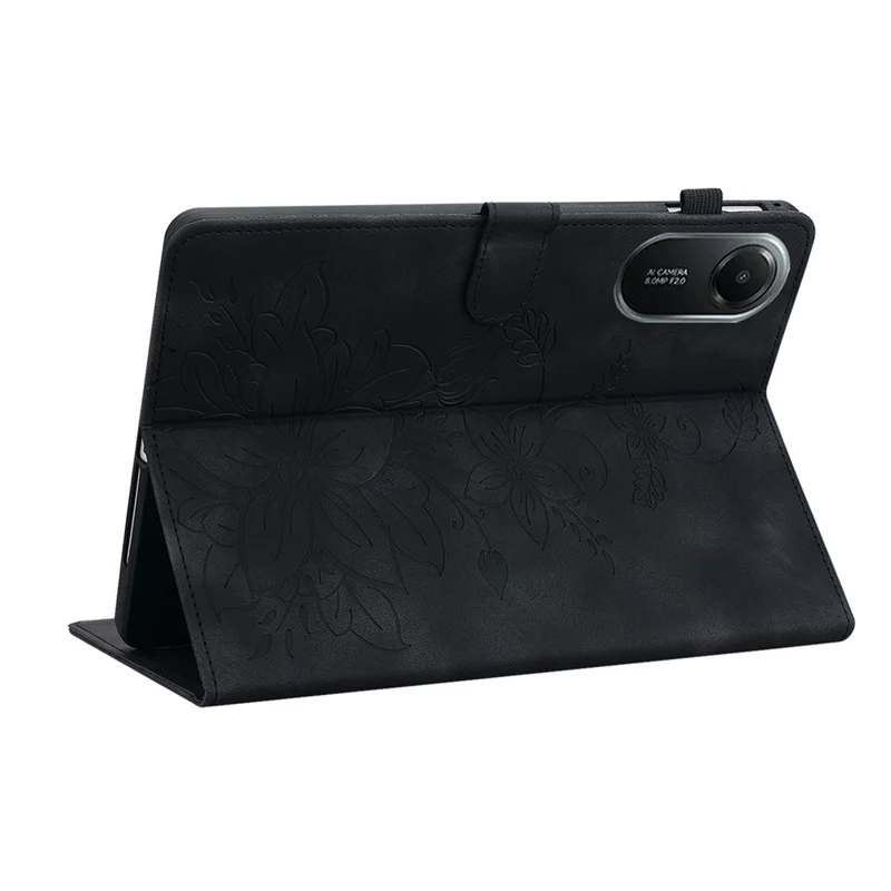 For Xiaomi Redmi Pad 2 11 Case Lily Flower Imprint Card Slots Leather Tablet Cover - Black