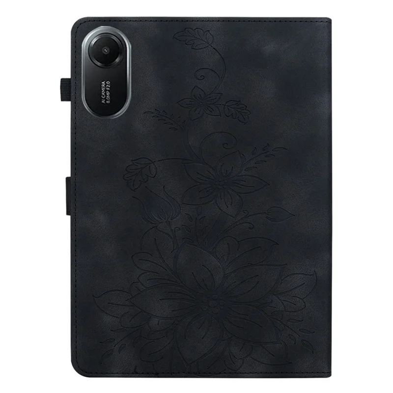 For Xiaomi Redmi Pad 2 11 Case Lily Flower Imprint Card Slots Leather Tablet Cover - Black