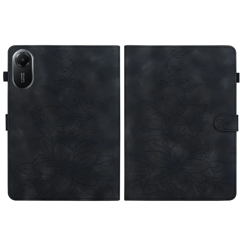 For Xiaomi Redmi Pad 2 11 Case Lily Flower Imprint Card Slots Leather Tablet Cover - Black