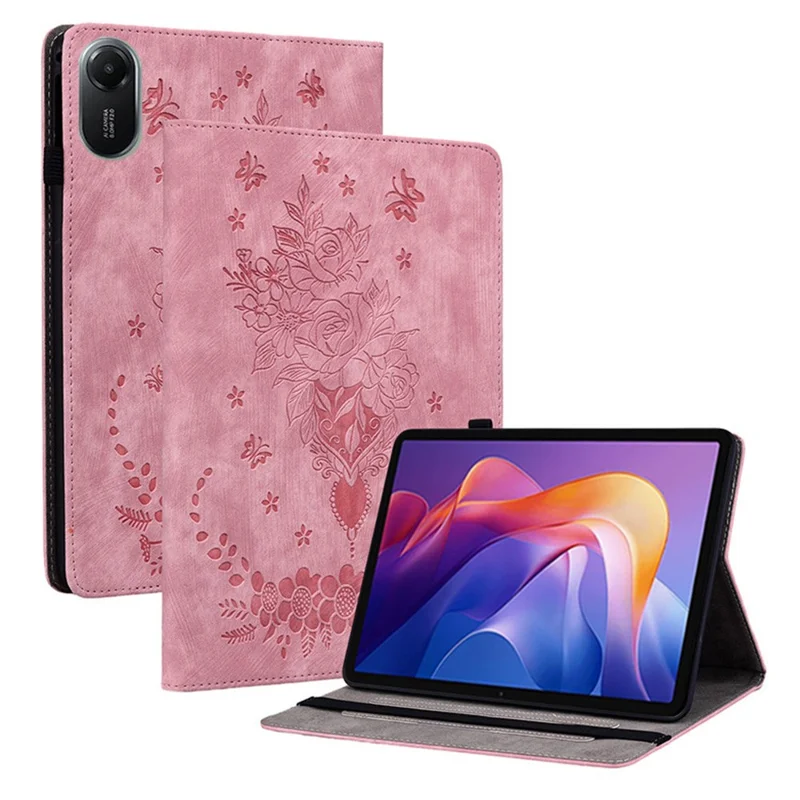 Capa para Xiaomi Redmi Pad 2 com Porta-cartões, Couro Anti-risco, Estampa de Flor Rosa - Rosa
