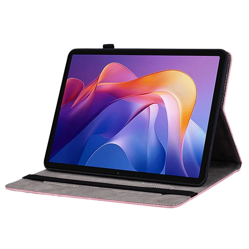 Capa para Xiaomi Redmi Pad 2 com Porta-cartões, Couro Anti-risco, Estampa de Flor Rosa - Rosa