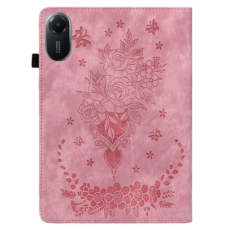 Capa para Xiaomi Redmi Pad 2 com Porta-cartões, Couro Anti-risco, Estampa de Flor Rosa - Rosa