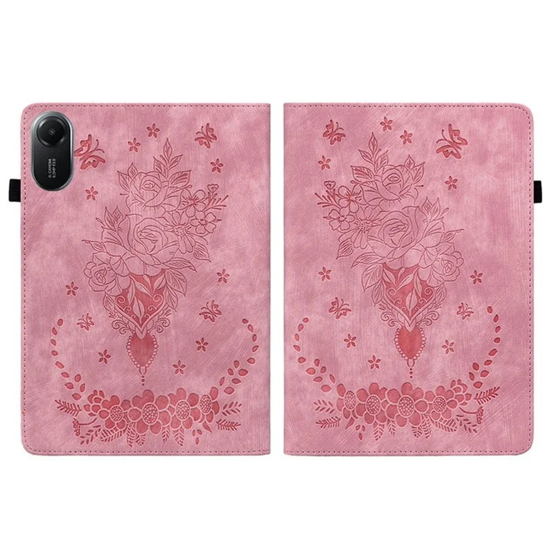 Capa para Xiaomi Redmi Pad 2 com Porta-cartões, Couro Anti-risco, Estampa de Flor Rosa - Rosa