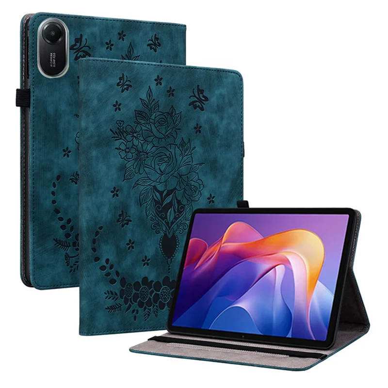 Cover per Xiaomi Redmi Pad 2 con Porta Carte, Antigraffio in Pelle con Stampa di Rosa - Blu