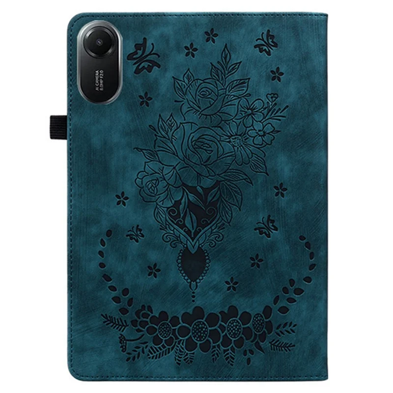 Cover per Xiaomi Redmi Pad 2 con Porta Carte, Antigraffio in Pelle con Stampa di Rosa - Blu