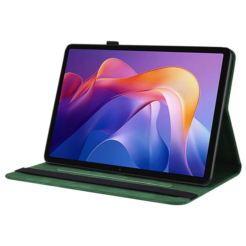 Capa para Xiaomi Redmi Pad 2 com Borboleta e Flor Impressa em Couro PU com Compartimentos para Cartões - Verde