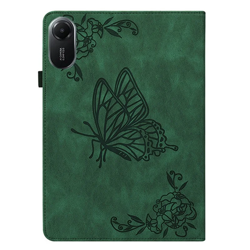 Capa para Xiaomi Redmi Pad 2 com Borboleta e Flor Impressa em Couro PU com Compartimentos para Cartões - Verde