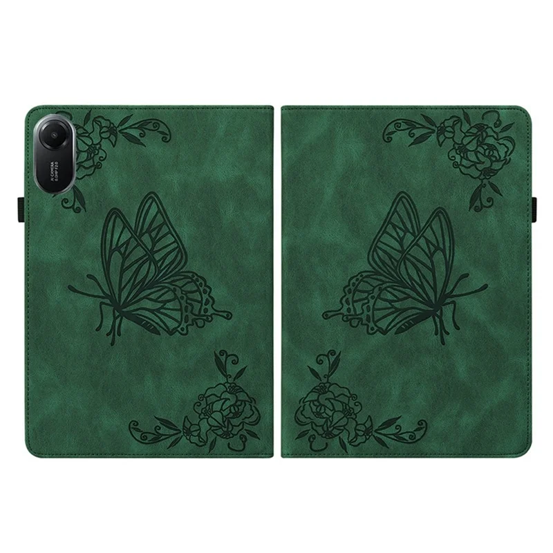 Capa para Xiaomi Redmi Pad 2 com Borboleta e Flor Impressa em Couro PU com Compartimentos para Cartões - Verde