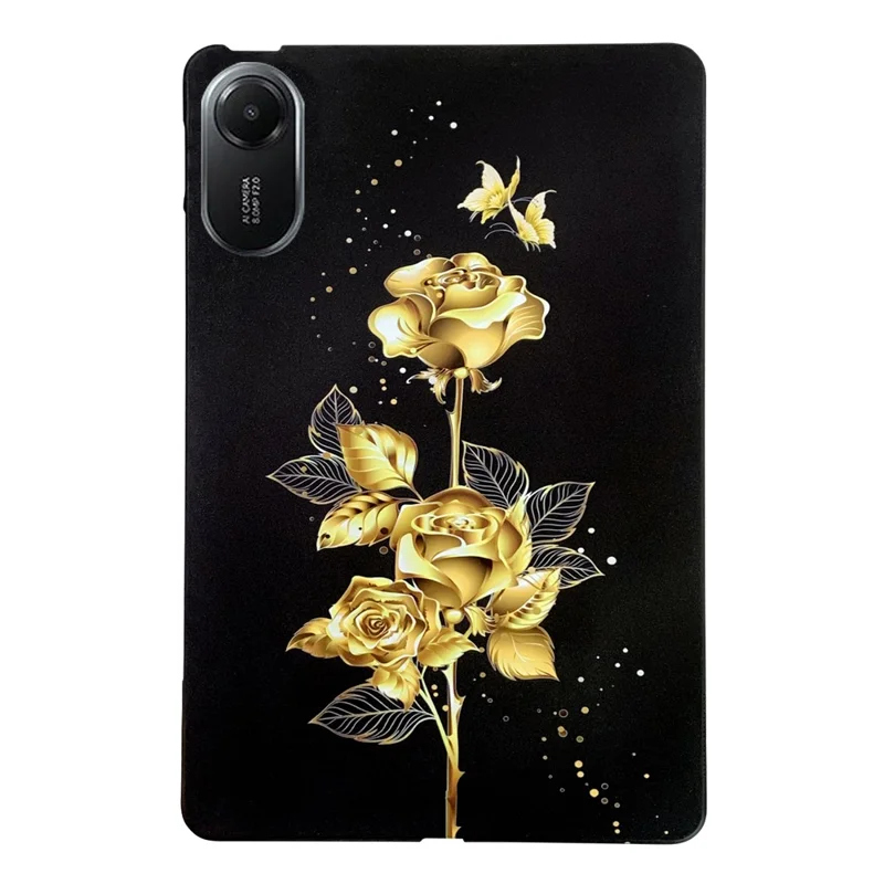 For Xiaomi Redmi Pad 2 TPU Case Pattern Printing Slim Tablet Protective Cover - Golden Butterfly Rose