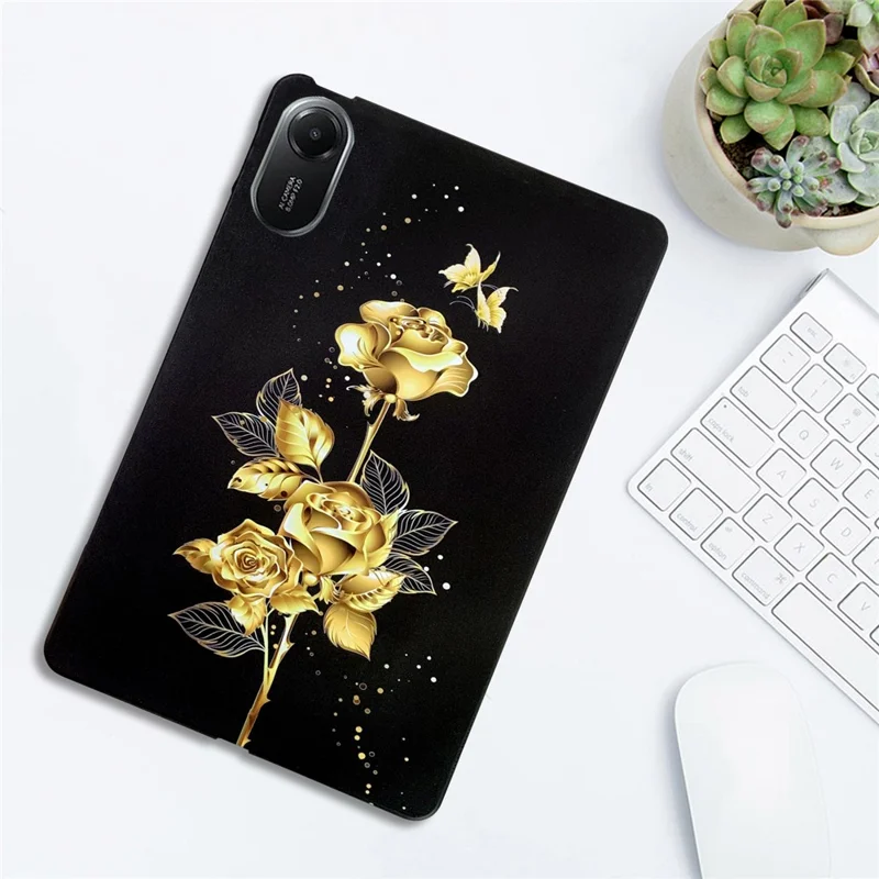 For Xiaomi Redmi Pad 2 TPU Case Pattern Printing Slim Tablet Protective Cover - Golden Butterfly Rose