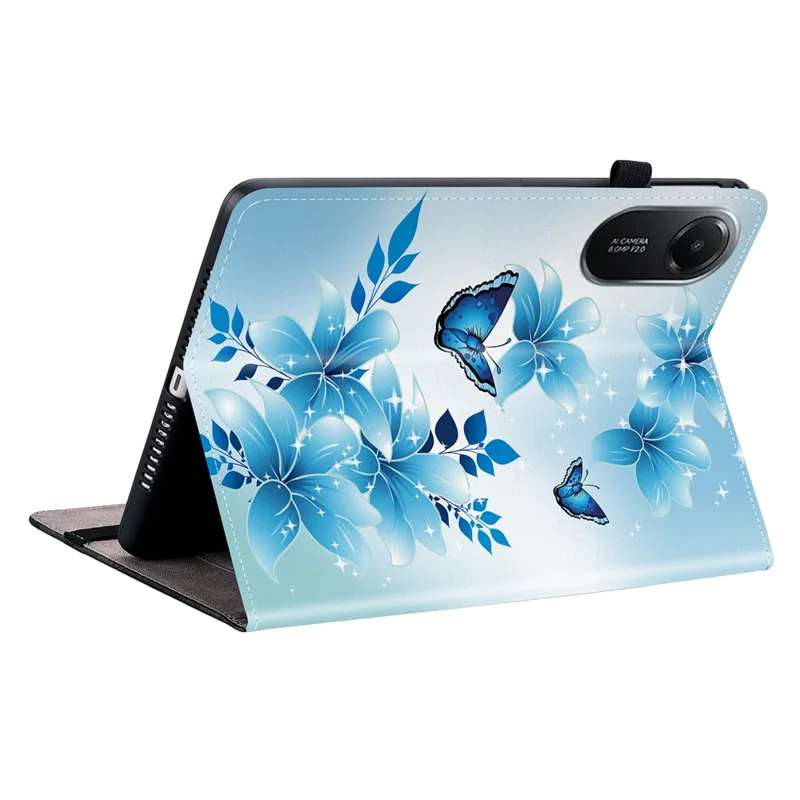 Capa de Couro para Xiaomi Redmi Pad 2 com Estampa de Borboleta Azul, Suporte e Compartimentos para Cartões