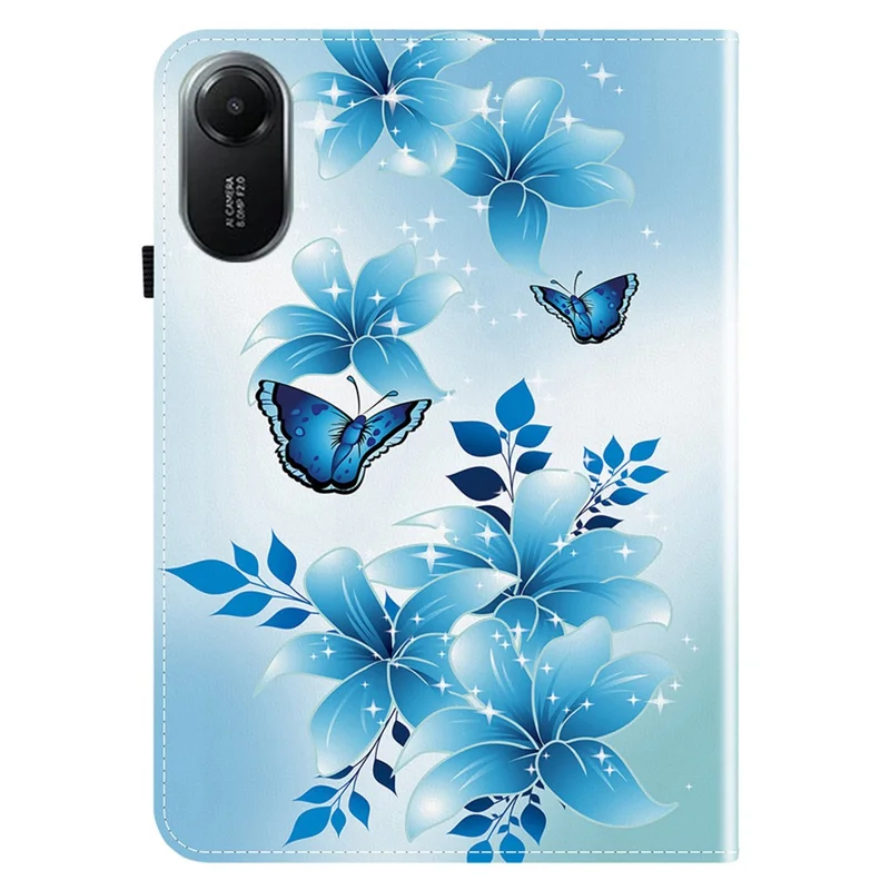 Capa de Couro para Xiaomi Redmi Pad 2 com Estampa de Borboleta Azul, Suporte e Compartimentos para Cartões