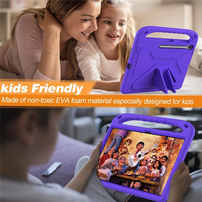 Capa para Samsung Galaxy Tab S10 FE+ com Alça de Mão, Suporte de Apoio e Capa de EVA - Roxa