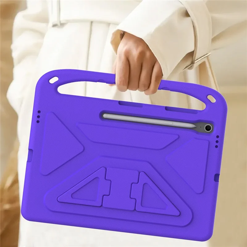 Capa para Samsung Galaxy Tab S10 FE+ com Alça de Mão, Suporte de Apoio e Capa de EVA - Roxa