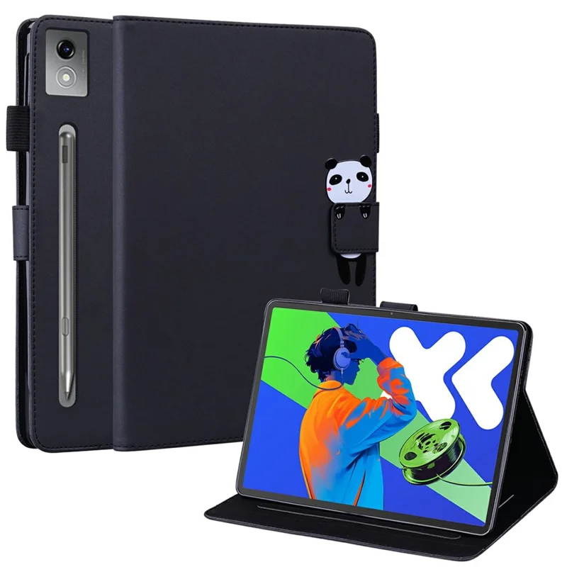 Чехол для Lenovo Xiaoxin Pad Pro 12.7 (2025) с подставкой, кожаный, с отсеком для карт и рисунком в виде животных - Черный