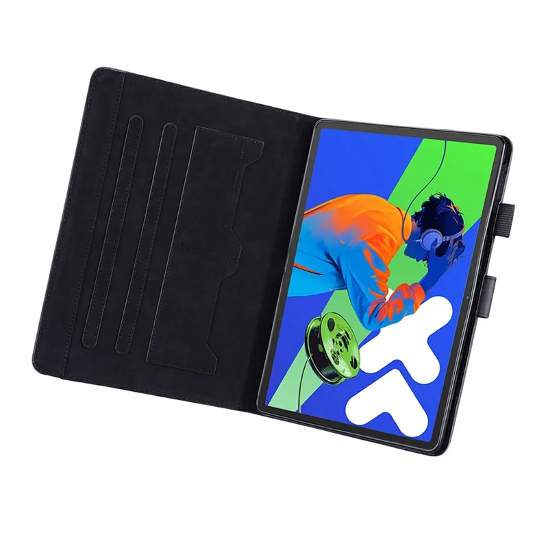 Чехол для Lenovo Xiaoxin Pad Pro 12.7 (2025) с подставкой, кожаный, с отсеком для карт и рисунком в виде животных - Черный