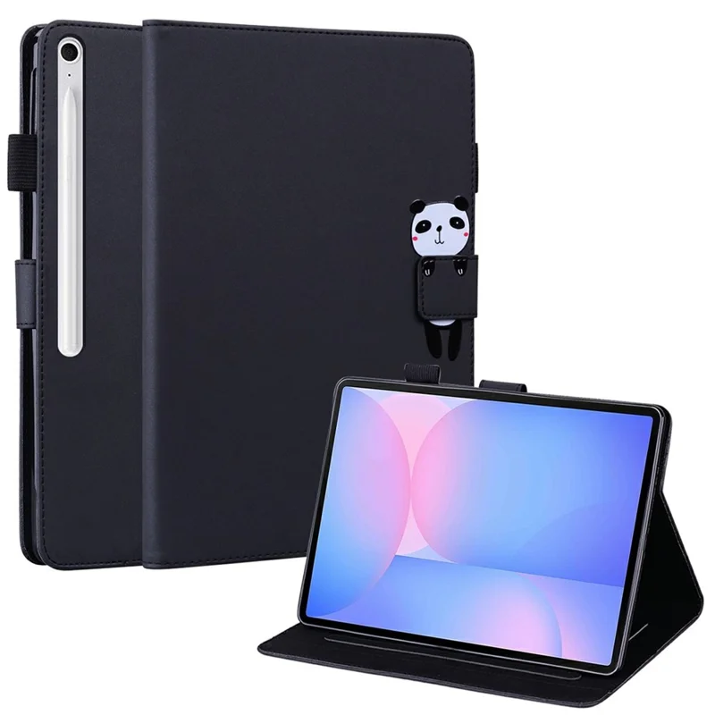Cover in pelle per Samsung Galaxy Tab S10 FE+ con supporto, slot per carte e motivo animale - Nero