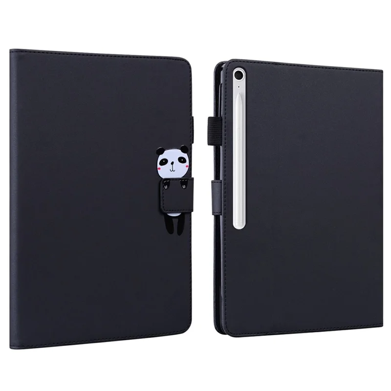 Cover in pelle per Samsung Galaxy Tab S10 FE+ con supporto, slot per carte e motivo animale - Nero