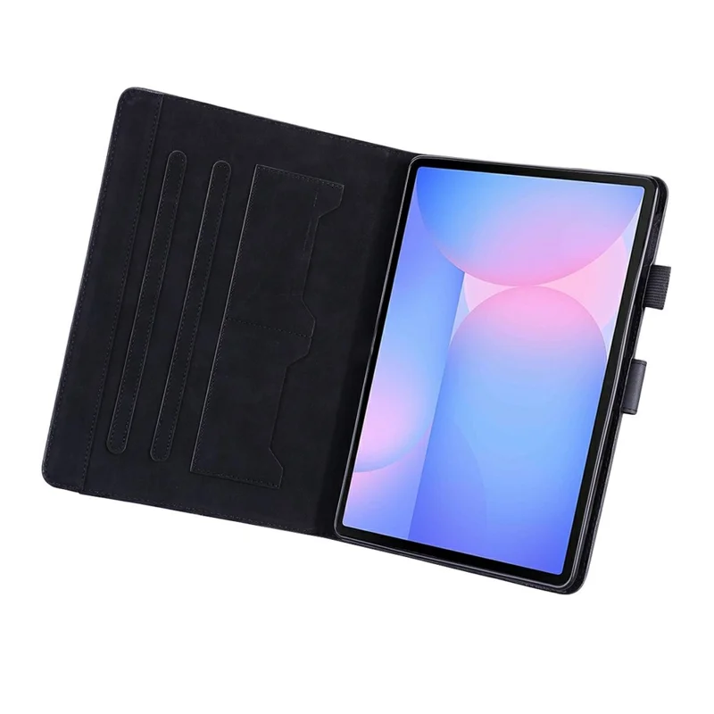 Cover in pelle per Samsung Galaxy Tab S10 FE+ con supporto, slot per carte e motivo animale - Nero