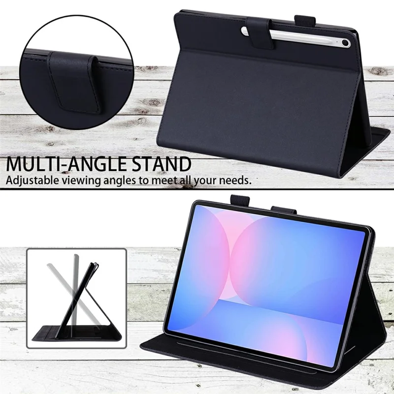 Cover in pelle per Samsung Galaxy Tab S10 FE+ con supporto, slot per carte e motivo animale - Nero