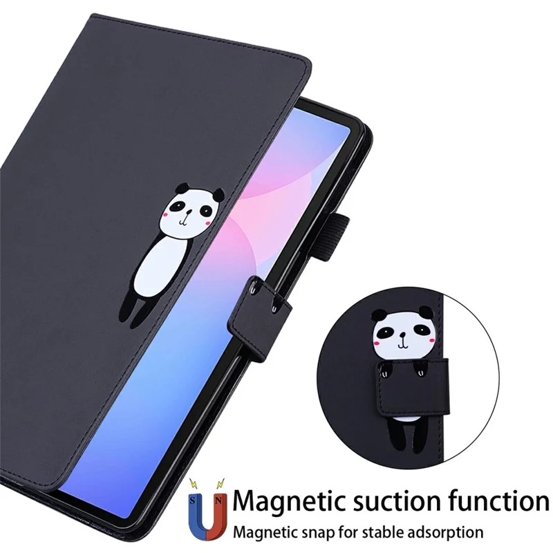 Cover in pelle per Samsung Galaxy Tab S10 FE+ con supporto, slot per carte e motivo animale - Nero