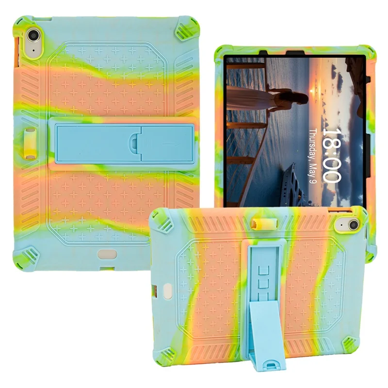 For iPad (2025) / 10.9 (2022) Case PC Kickstand Silicone Heat-Dissipating Protective Cover - Colorful Green