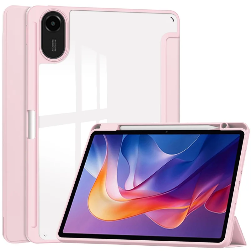 For Xiaomi Redmi Pad 2 Case Clear Acrylic Leather Tablet Cover Support Auto Sleep  /  Wake - Pink