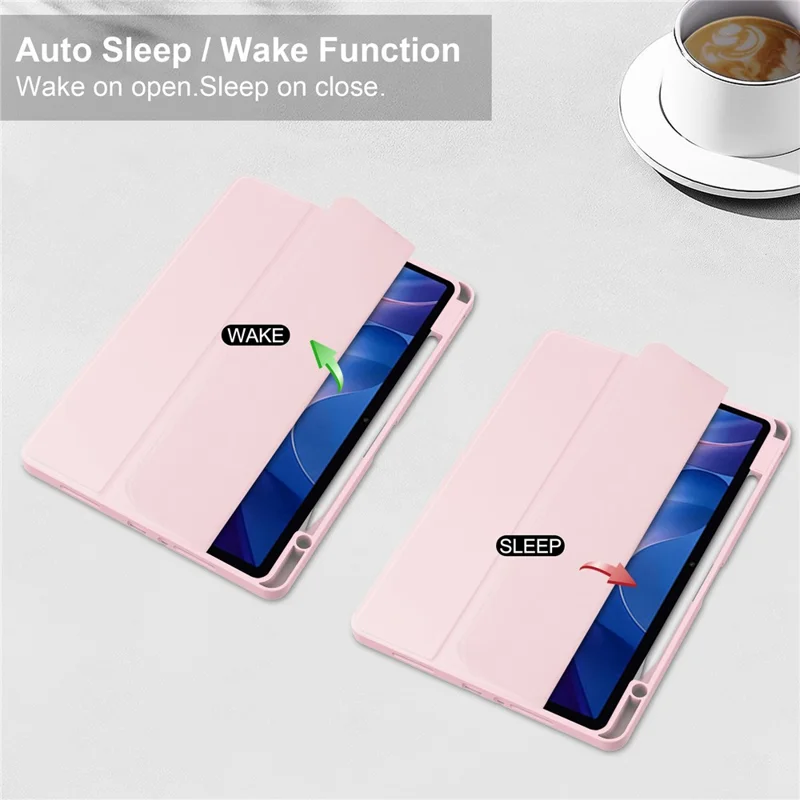 For Xiaomi Redmi Pad 2 Case Clear Acrylic Leather Tablet Cover Support Auto Sleep  /  Wake - Pink