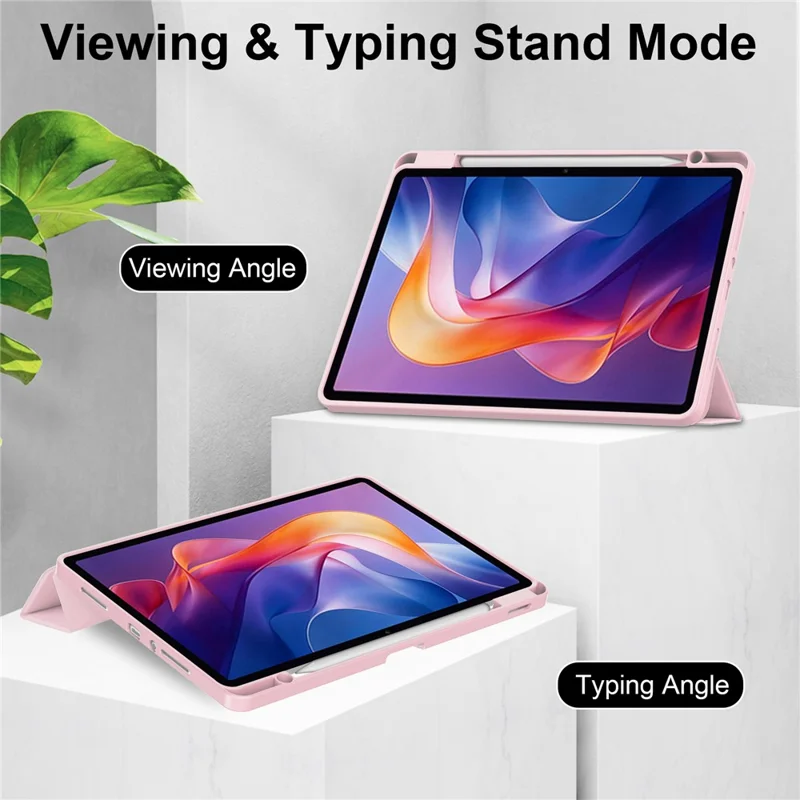 For Xiaomi Redmi Pad 2 Case Clear Acrylic Leather Tablet Cover Support Auto Sleep  /  Wake - Pink