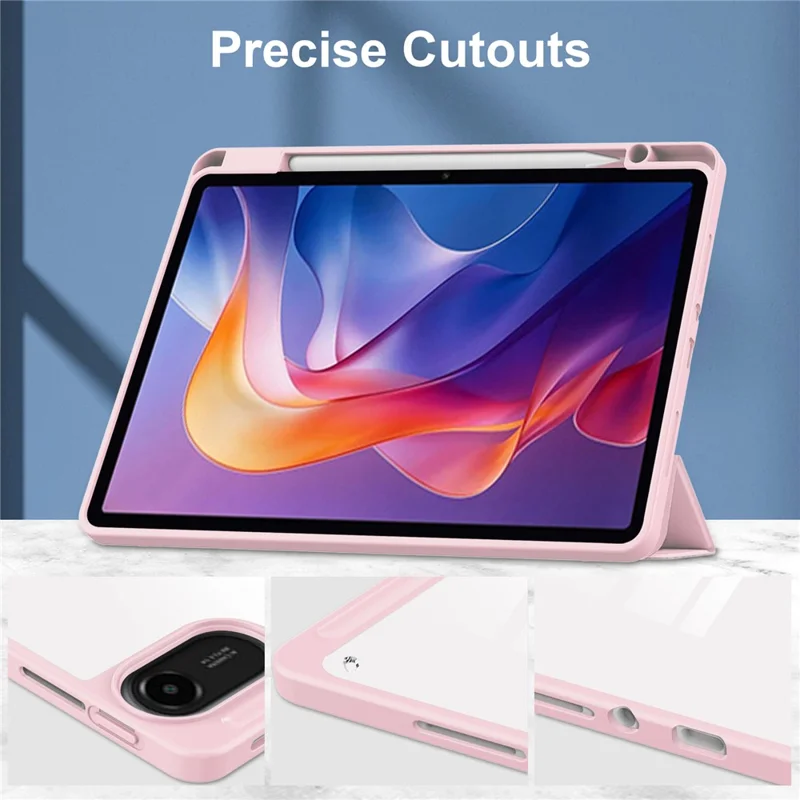 For Xiaomi Redmi Pad 2 Case Clear Acrylic Leather Tablet Cover Support Auto Sleep  /  Wake - Pink