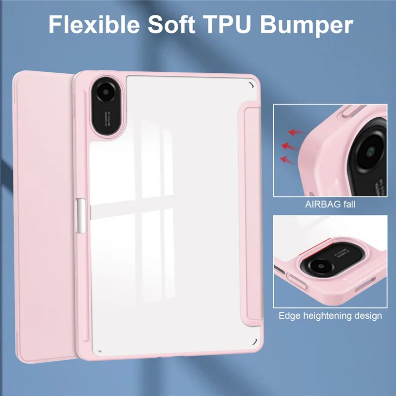 For Xiaomi Redmi Pad 2 Case Clear Acrylic Leather Tablet Cover Support Auto Sleep  /  Wake - Pink