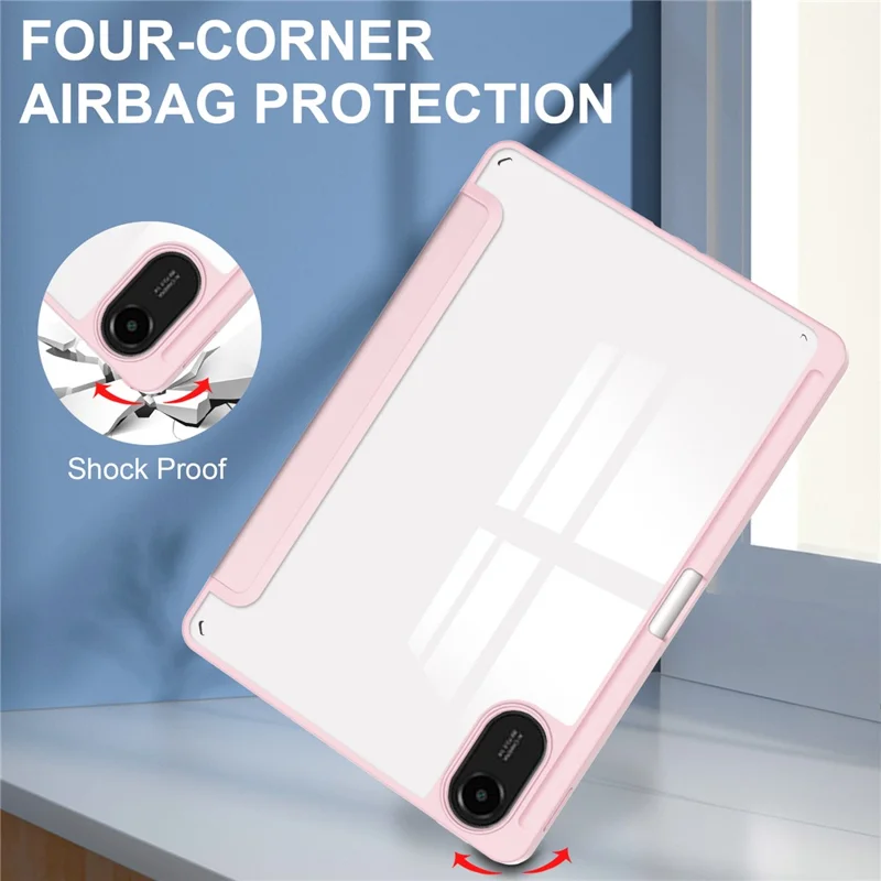 For Xiaomi Redmi Pad 2 Case Clear Acrylic Leather Tablet Cover Support Auto Sleep  /  Wake - Pink