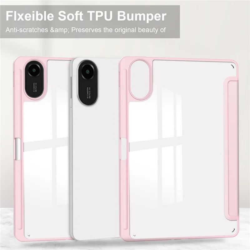 For Xiaomi Redmi Pad 2 Case Clear Acrylic Leather Tablet Cover Support Auto Sleep  /  Wake - Pink