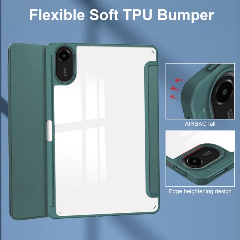 For Xiaomi Redmi Pad 2 Case Clear Acrylic Leather Tablet Cover Support Auto Sleep  /  Wake - Green