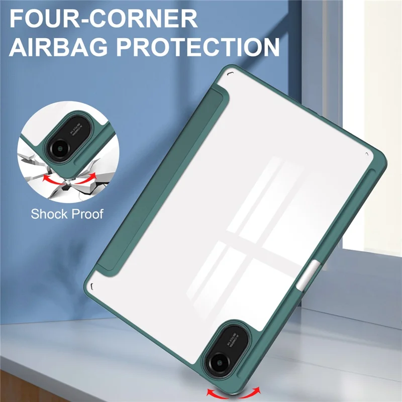 For Xiaomi Redmi Pad 2 Case Clear Acrylic Leather Tablet Cover Support Auto Sleep  /  Wake - Green