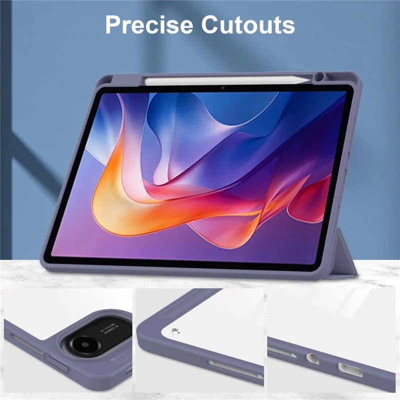 For Xiaomi Redmi Pad 2 Case Clear Acrylic Leather Tablet Cover Support Auto Sleep  /  Wake - Purple