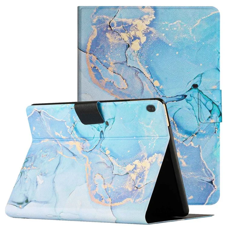 Per Lenovo Tab M10 TB-X605F / X505 Supporto Regolabile Stand Marmo Modello Custodia Tablet Pelle PU Supporto per Schede Antigraffio Case - Marmo Blu