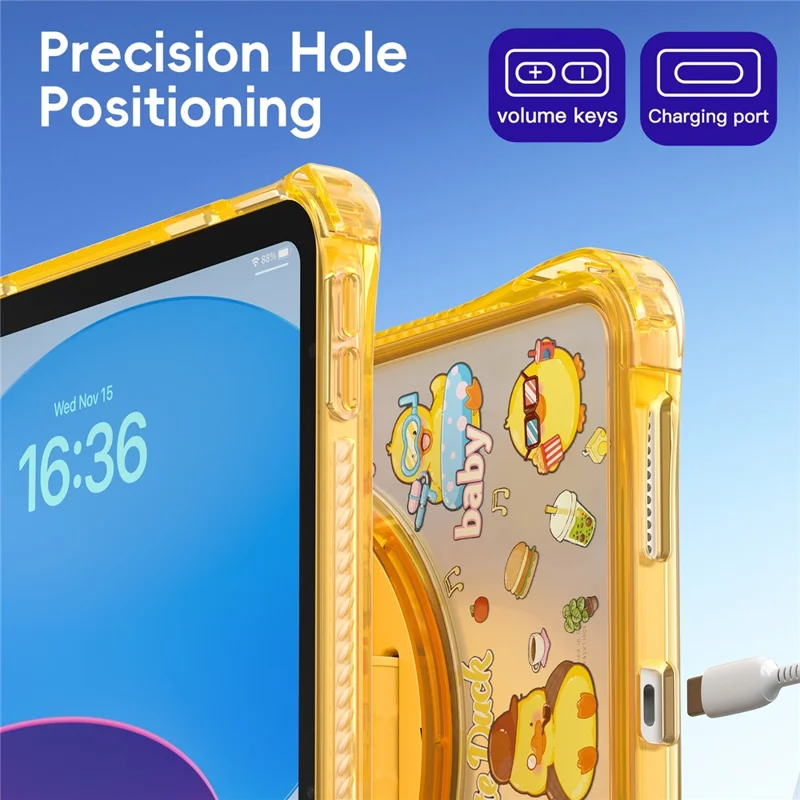 For iPad (2025)  /  10.9 (2022) Case Kickstand Hand Strap Imprint PC TPU Acrylic Cover with Shoulder Strap - Yellow