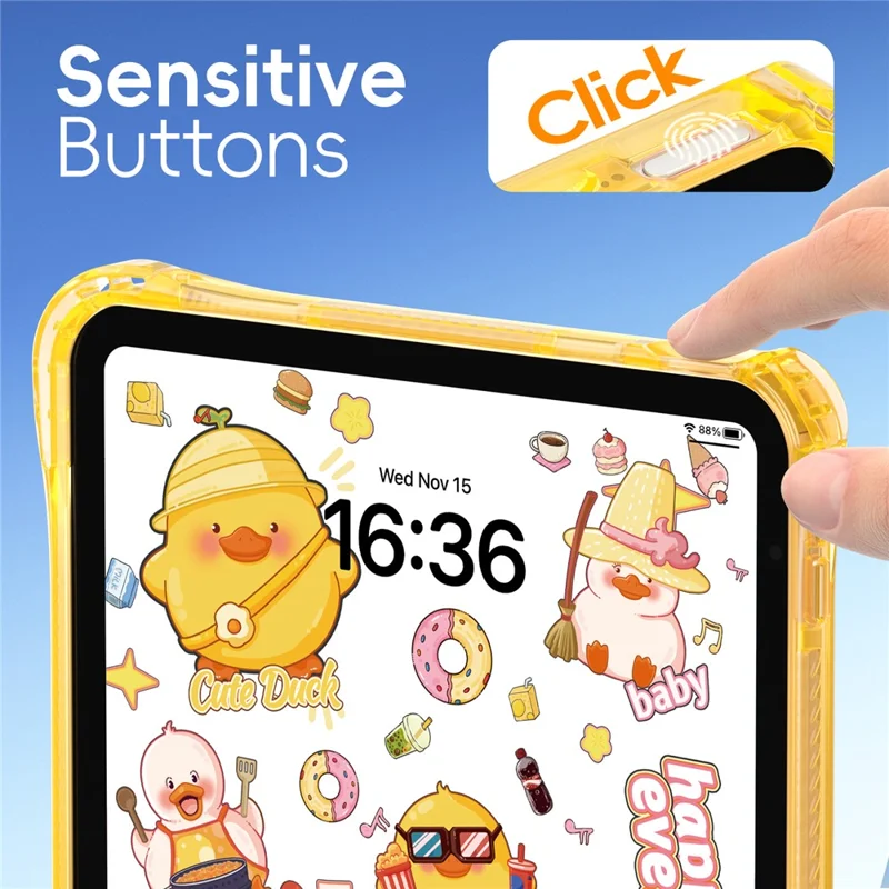 For iPad (2025)  /  10.9 (2022) Case Kickstand Hand Strap Imprint PC TPU Acrylic Cover with Shoulder Strap - Yellow