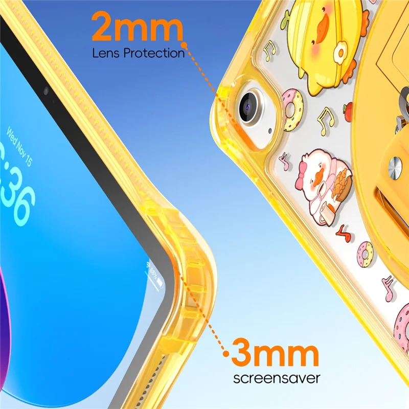 For iPad (2025)  /  10.9 (2022) Case Kickstand Hand Strap Imprint PC + TPU + Acrylic Tablet Cover - Yellow