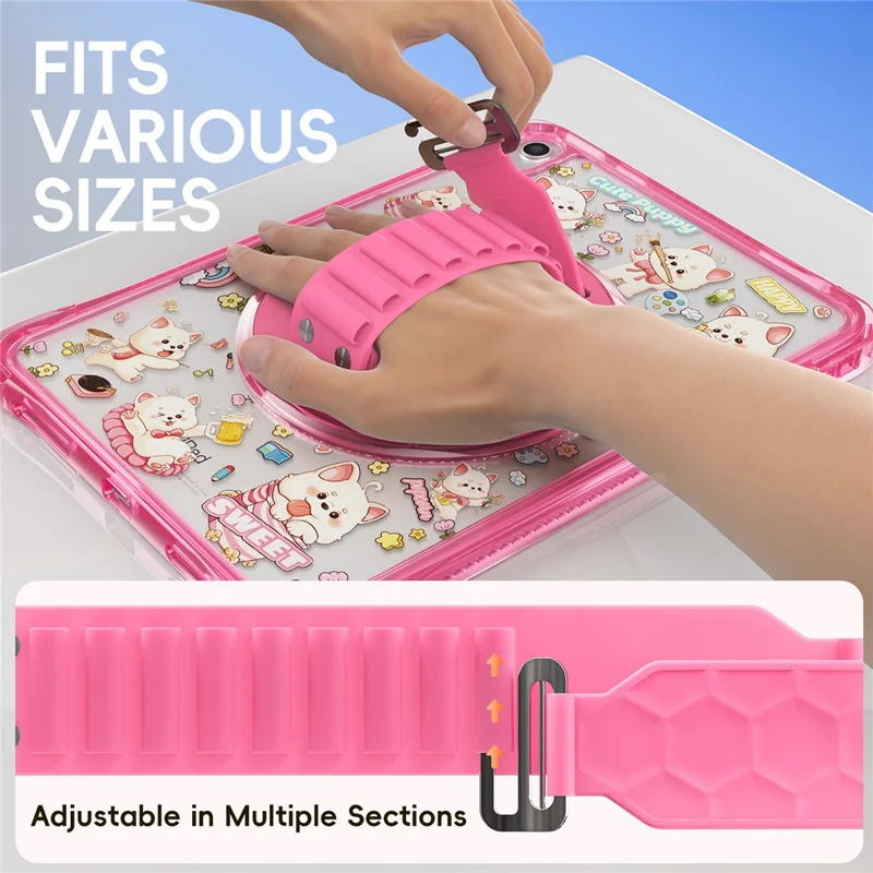 For iPad (2025)  /  10.9 (2022) Case Kickstand Hand Strap Imprint PC + TPU + Acrylic Tablet Cover - Pink