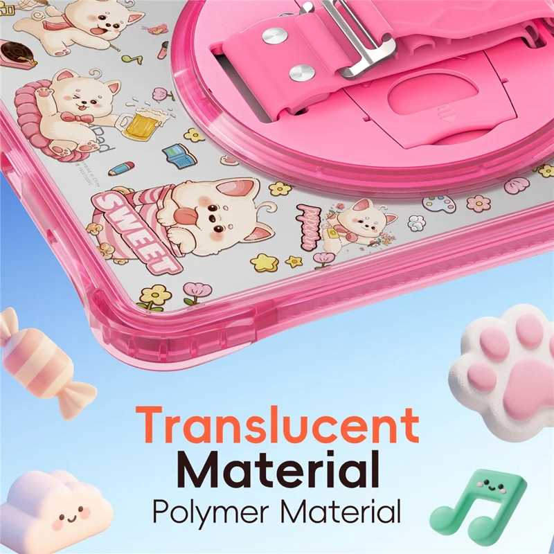 For iPad (2025)  /  10.9 (2022) Case Kickstand Hand Strap Imprint PC + TPU + Acrylic Tablet Cover - Pink