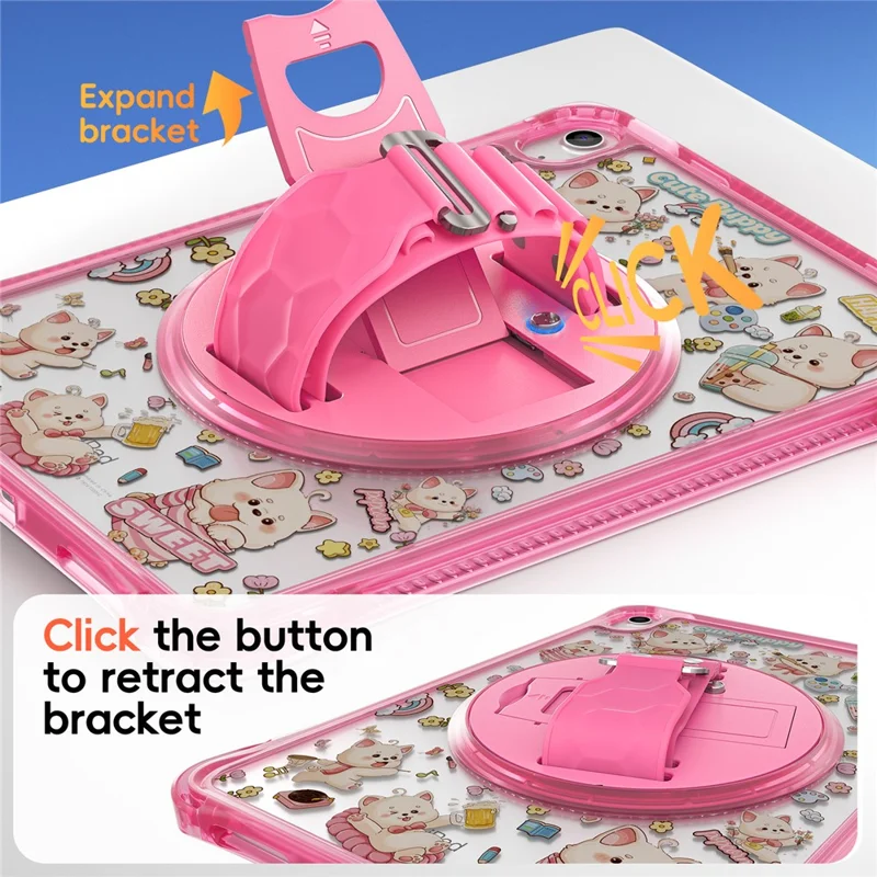 For iPad (2025)  /  10.9 (2022) Case Kickstand Hand Strap Imprint PC + TPU + Acrylic Tablet Cover - Pink