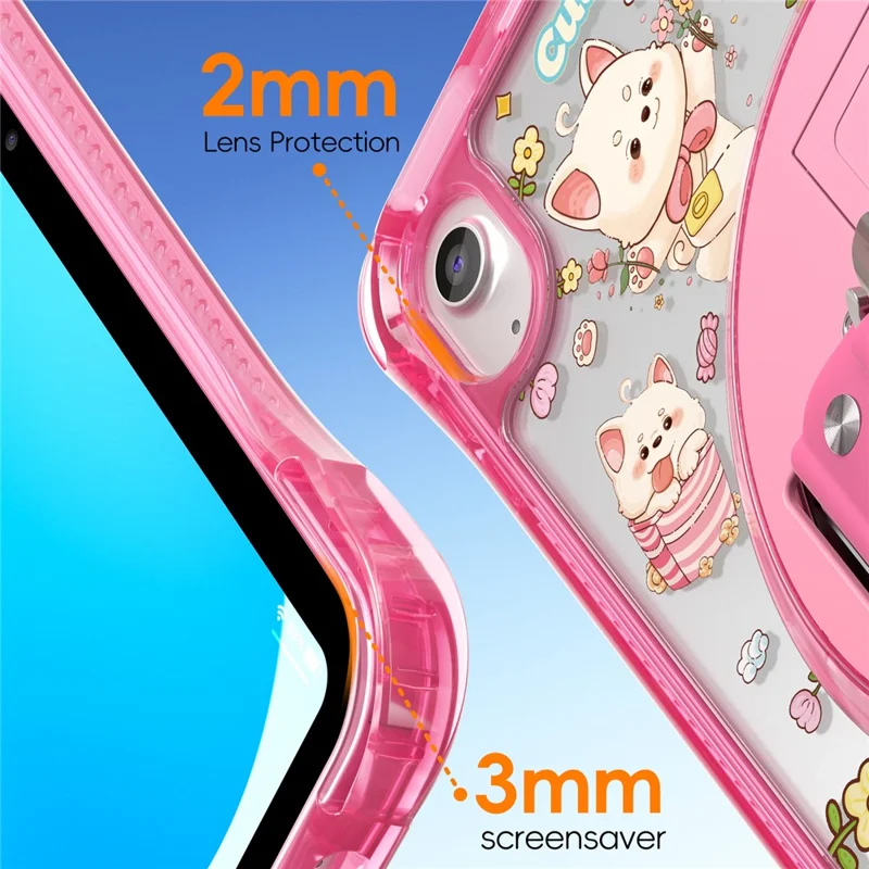 For iPad (2025)  /  10.9 (2022) Case Kickstand Hand Strap Imprint PC + TPU + Acrylic Tablet Cover - Pink