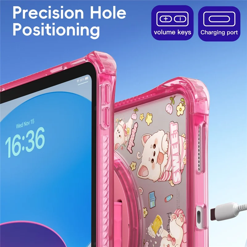 For iPad (2025)  /  10.9 (2022) Case Kickstand Hand Strap Imprint PC + TPU + Acrylic Tablet Cover - Pink