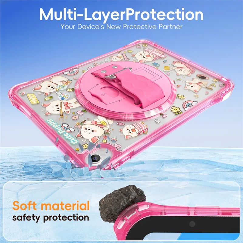 For iPad (2025)  /  10.9 (2022) Case Kickstand Hand Strap Imprint PC + TPU + Acrylic Tablet Cover - Pink